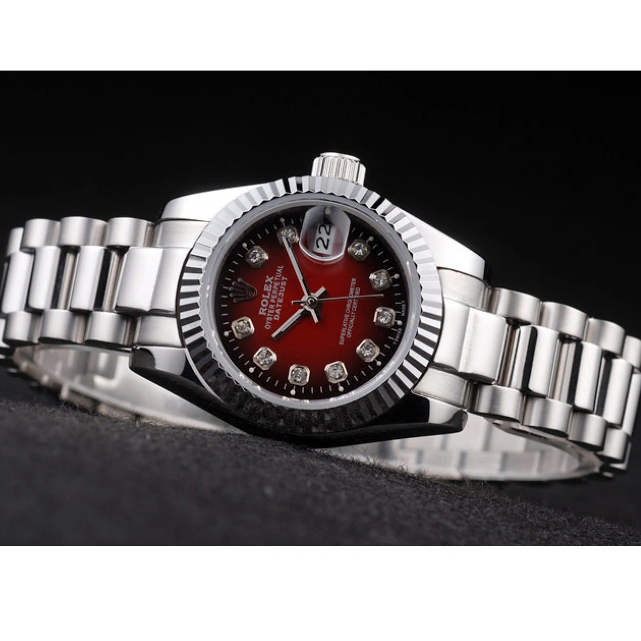 Polished Steel Tone Stainless Datejust Two Dial Red Rolex 1015